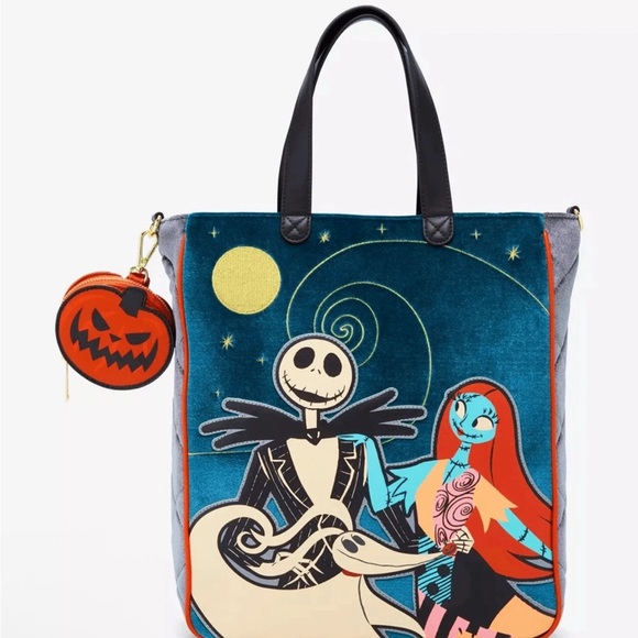 NWT Loungefly Disney The Nightmare‎ Before Christmas Jack & Sally Velvet Tote - Picture 4 of 10